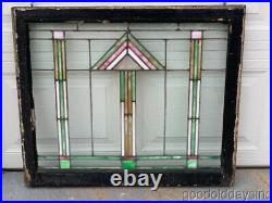 Antique Arts & Crafts Craftsman Style Stained Leaded Glass Window 34 x 19