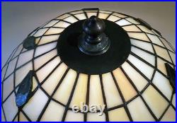 Antique Arts Crafts Handel Era Stain Leaded Glass Overlay Metal Lamp, 1910