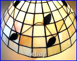 Antique Arts Crafts Handel Era Stain Leaded Glass Overlay Metal Lamp, 1910