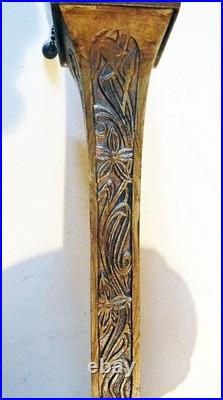 Antique Arts Crafts Handel Era Stain Leaded Glass Overlay Metal Lamp, 1910