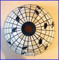 Antique Arts Crafts Handel Era Stain Leaded Glass Overlay Metal Lamp, 1910