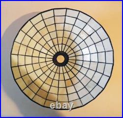 Antique Arts Crafts Handel Era Stain Leaded Glass Overlay Metal Lamp, 1910