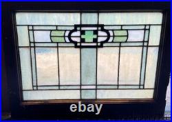 Antique Arts & Crafts Stained Leaded Glass Transom Window 32 x 23
