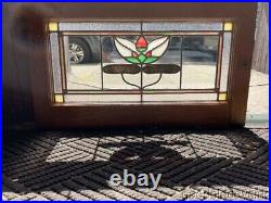 Antique Arts & Crafts Stained Leaded Glass Transom Window Circa 1915