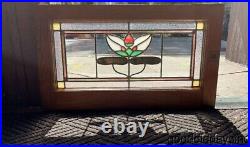 Antique Arts & Crafts Stained Leaded Glass Transom Window Circa 1915