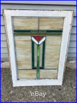 Antique Arts & Crafts Stained Leaded Glass Window 25 by 18 Circa 1915