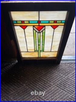 Antique Arts & Crafts Stained Leaded Glass Window Circa 1915 25 x 20