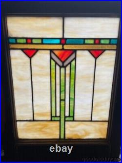 Antique Arts & Crafts Stained Leaded Glass Window Circa 1915 25 x 20