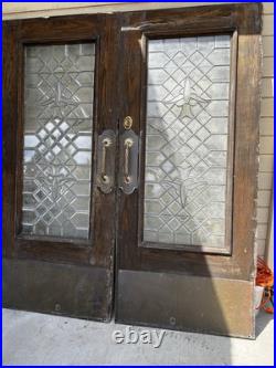 Antique Beautiful Pair Of Glass Leaded Brass Doors 83x36x 1 3/4 Antique Beautiful Pair Of Glass Leaded Brass Doors 83x36x 1 3/4