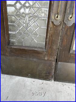 Antique Beautiful Pair Of Glass Leaded Brass Doors 83x36x 1 3/4 Antique Beautiful Pair Of Glass Leaded Brass Doors 83x36x 1 3/4