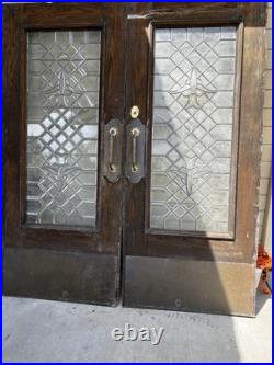 Antique Beautiful Pair Of Glass Leaded Brass Doors 83x36x 1 3/4 Antique Beautiful Pair Of Glass Leaded Brass Doors 83x36x 1 3/4
