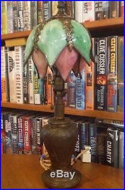 Antique Bent Slag Leaded Glass Handel Boudoir Lamp Miller Bradley Hubbard styles