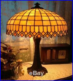 Antique Bradley & Hubbard leaded glass lamp Handel Tiffany arts crafts slag era
