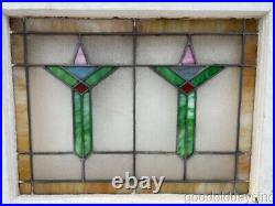 Antique Chicago Art Deco Stained Leaded Glass Window Circa 1925 28 x 23
