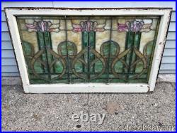 Antique Chicago Art Nouveau Stained Leaded Glass Window Circa. 1910 44 x 26