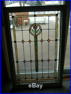 Antique Chicago Bungalow Stained Leaded Glass Window 45 x 30 Rose Large door