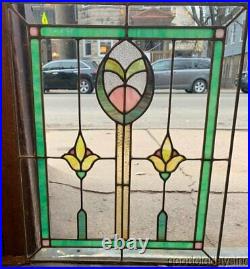 Antique Chicago Bungalow Style 1920's Stained Leaded Glass Window 24 20