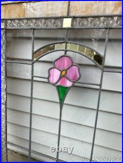 Antique Chicago Bungalow Style Stained Leaded Glass Window Circa 1920 32 x 26