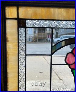 Antique Chicago Bungalow Style Stained Leaded Glass Window Circa 1920 32 x 26