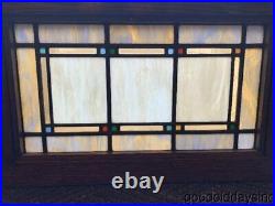 Antique Chicago Craftsman Style Stained Leaded Glass Transom Window 29 x 18