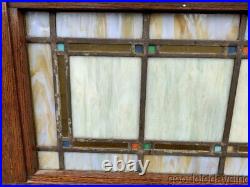 Antique Chicago Craftsman Style Stained Leaded Glass Transom Window 29 x 18