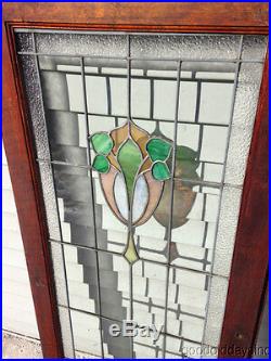 Antique Chicago Stained Leaded Glass Cabinet Door / Window 48 by 20