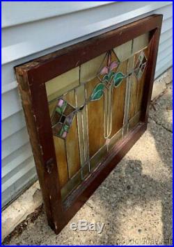 Antique Chicago Stained Leaded Glass Transom Window 32 x 25 Arts & Crafts