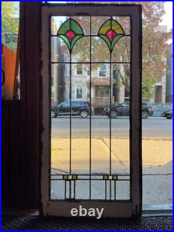 Antique Chicago Stained Leaded Glass Window 41 x 20 Circa 1910