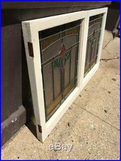Antique Chicago Stained Leaded Glass Windows 26 by 29 Circa 1915