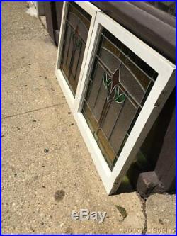 Antique Chicago Stained Leaded Glass Windows 26 by 29 Circa 1915