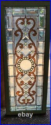 Antique Chicago Victorian Stained Leaded Glass Window with Bevels & Jewels 56 22