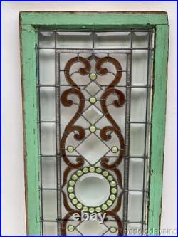 Antique Chicago Victorian Stained Leaded Glass Window with Bevels & Jewels 56 22
