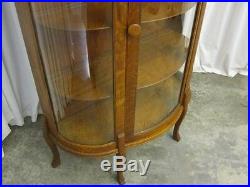 Antique China Curio Cabinet Hutch w Leaded Glass Panel Curved Sides ¼ Sawn Oak