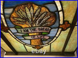 Antique Church Multi-colored Stained Glass Window I AM THE BREAD OF LIFE 24x25