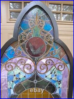Antique Church Stained Glass Window Late 1890's Early 1900's Huge 48x92 Jeweled
