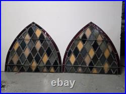 Antique Church Stained Glass Window Pair Architectural Salvage Antique Church Stained Glass Window Pair Architectural Salvage