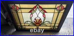 Antique Circa 1910 Art Nouveau Stained Leaded Glass Window 34 x 25
