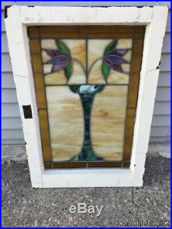 Antique Classic Chicago Bungalow 2 Flower Stained Leaded Glass Window 29 x 20