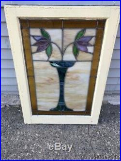 Antique Classic Chicago Bungalow 2 Flower Stained Leaded Glass Window 29 x 20