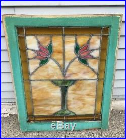 Antique Classic Chicago Bungalow Style Stained Leaded Glass Window 27 by 22