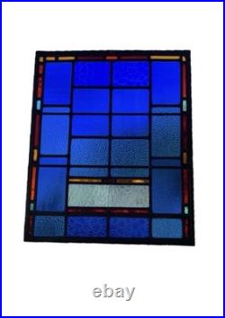 Antique Cobalt Blue Iron Frame Church Stained Glass Memorial Window Nyc 1940
