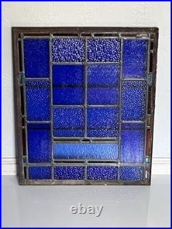 Antique Cobalt Blue Iron Frame Church Stained Glass Memorial Window Nyc 1940