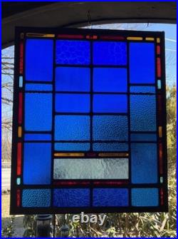 Antique Cobalt Blue Iron Frame Church Stained Glass Memorial Window Nyc 1940