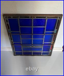 Antique Cobalt Blue Iron Frame Church Stained Glass Memorial Window Nyc 1940