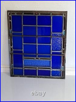 Antique Cobalt Blue Iron Frame Church Stained Glass Memorial Window Nyc 1940