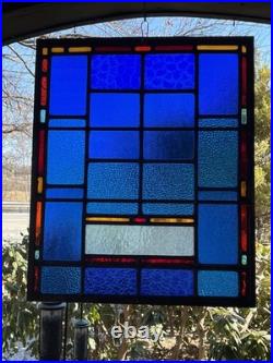 Antique Cobalt Blue Iron Frame Church Stained Glass Memorial Window Nyc 1940