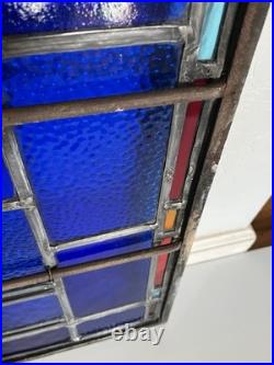 Antique Cobalt Blue Iron Frame Church Stained Glass Memorial Window Nyc 1940