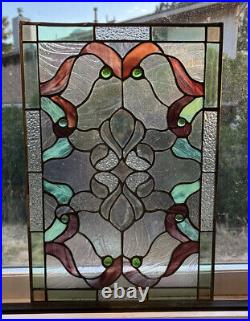 Antique Colored Leaded Stained Glass Window Panel Art Deco Style 16 X 11