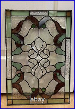 Antique Colored Leaded Stained Glass Window Panel Art Deco Style 16 X 11