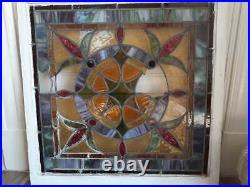 Antique Colored Stained Stain Glass Window Panel in Wood Frame 30x 30
